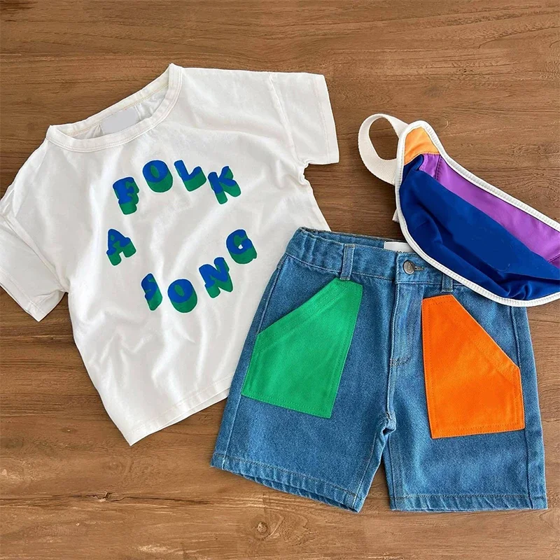 

Girls Summer Clothing 2025 Korean Baby Boys Cotton Cartoon Short Sleeve T Shirts Children's Outerwear Primary School Clothings