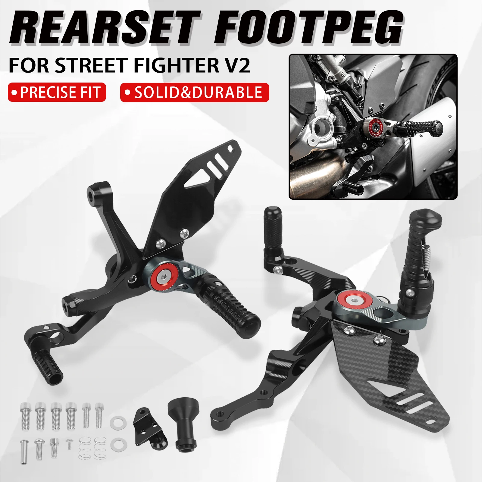 

For DUCATI Streetfighter V2 StreetfighterV2 2022-2023 CNC Adjustable Motorcycle Rearset Footpeg Footrest Rear set Foot Peg Pedal