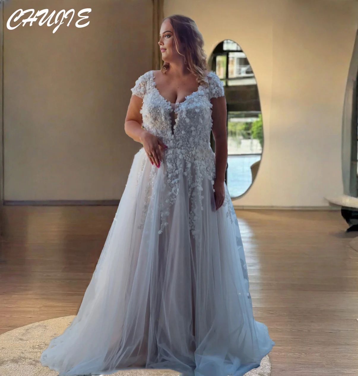 

Cap Sleeves Appliques Wedding Dress For Women A Line Pleat Plus Size Bridal Gowns свадебное платье Customized vestido de novia