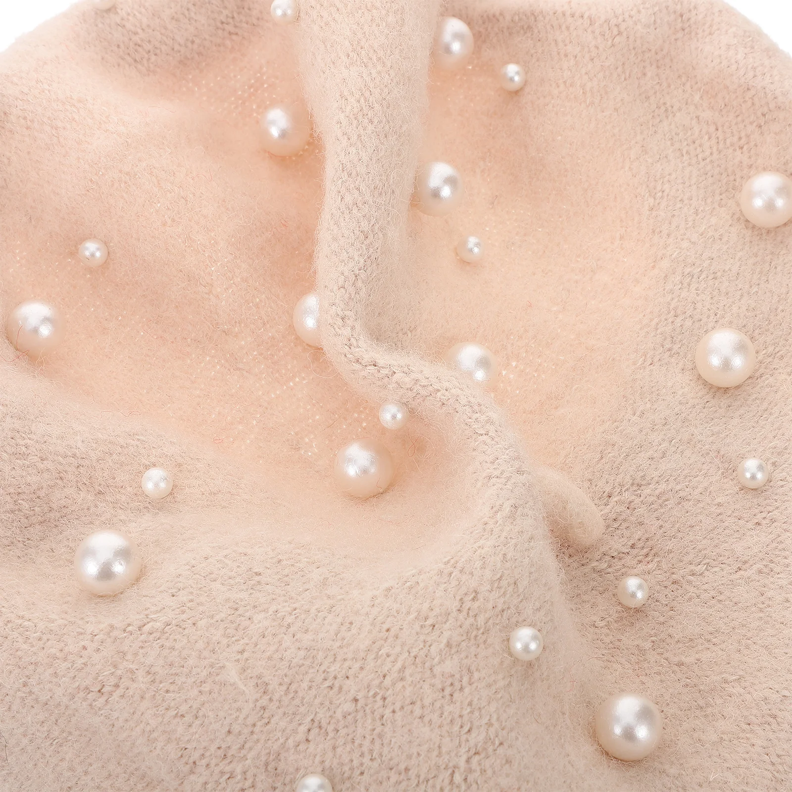

Women's Pearl Beret Autumn Winter Cashmere Heavy Work Beret Free Size Beige Beaded Pearl Rivet Wool Hat