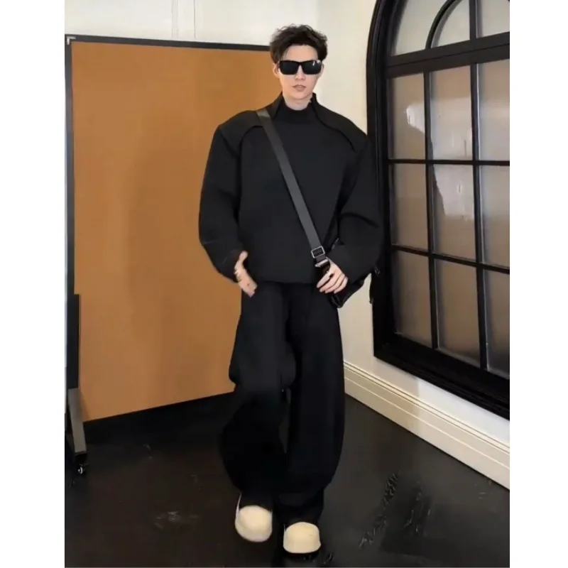 

Korean-style loose casual sportswear men's trendy stand-up collar hoodie wide-leg trousers spring and Autumn 2-piece set