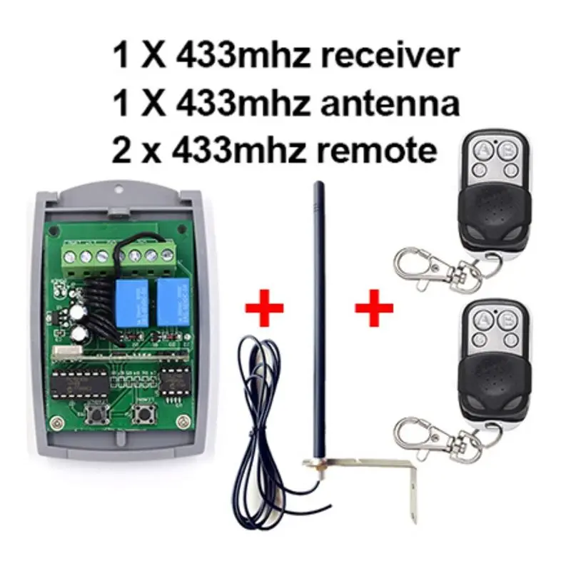 AB25-Universal Garage Door Remote Control 2 Channel 433Mhz Remote Control, Receiver, Antenna Replacement 433Mhz Opener