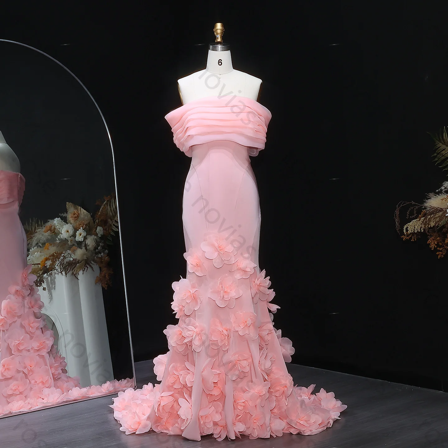 Alta qualidade sharon disse dubai elegante branco fora do ombro vestidos de noite com flores 3d sereia vestido de baile de casamento personalizado