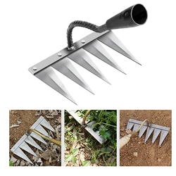 4/5/6/7-Tooth Dethatcher Rake Metal Yard Rake Weeding Hoe Rake Weeding Scarifier Artifact Agricultural Tools Farm Cultivator