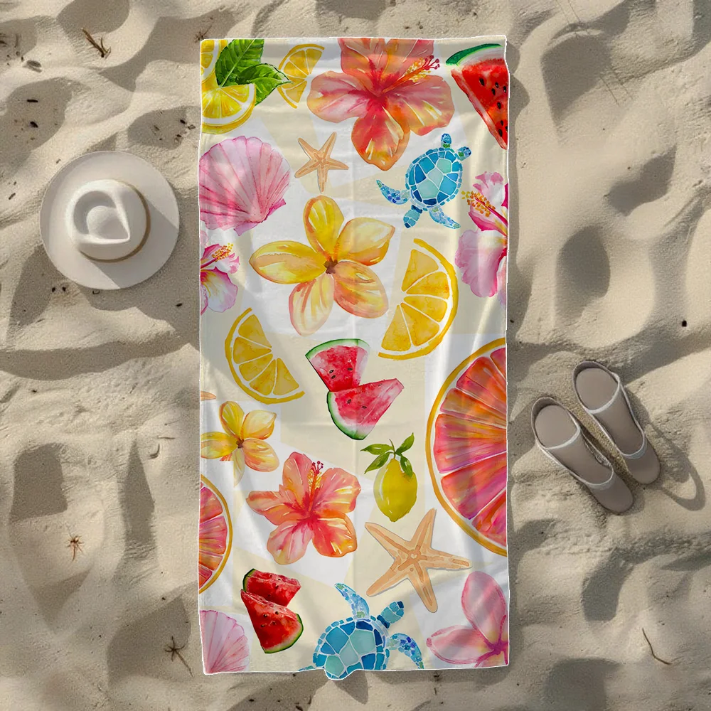 Tropical Fruit & Floral & Seashell Beach Towel, Soft Quick-Drying, Perfect For Portable Outdoor Travel, Camping And Summer Beach