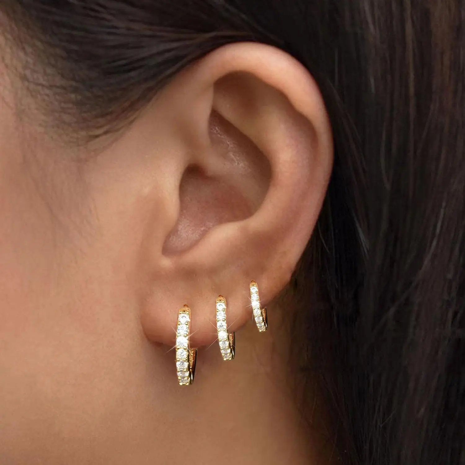 

3 Pairs Gold Hoop Earrings Set for Women,Chunky Open Trendy Cubic Zirconia CZ Chunky Mini Cartilage Huggie Earrings Jewelry Gift