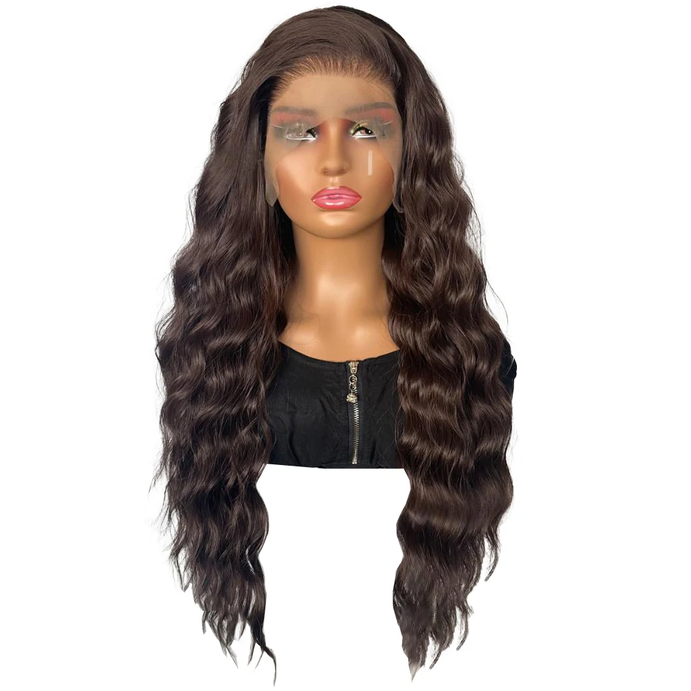 18-26 inch bruin golvend krullend haar 13x4 kanten voorkant synthetisch haar is geschikt voor dames dagelijks feest Halloween cosplay pruiken