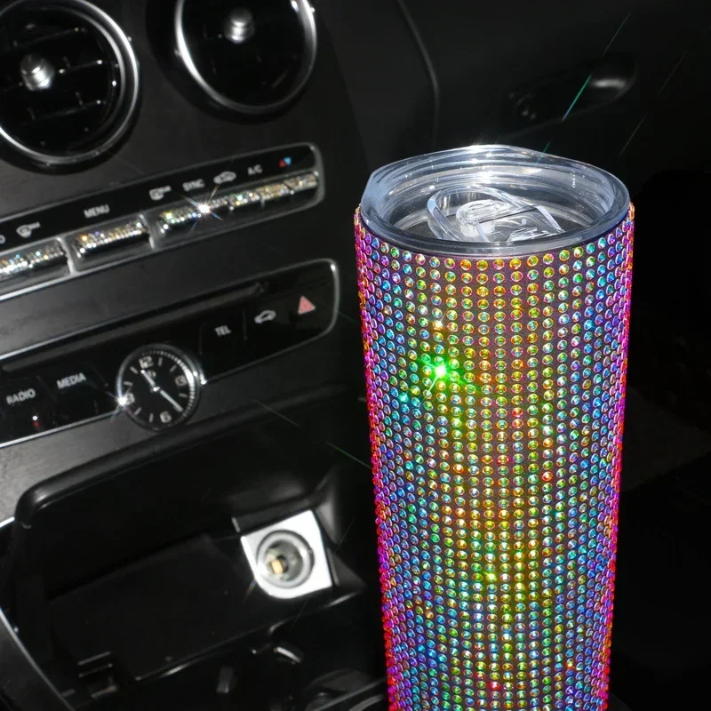 Bling Diamond Rhinestones Crystal Car Thermos Bottle Stainless Steel Water Bottle Vacuum Flasks Coffee Cup Auto Tumbler