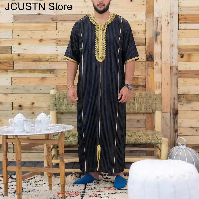 2026 Mens Summer Islamic Robe Loose Moroccan 3D Digital Print Middle Eastern Thobe Muslim Gown Moroccan Arabic Style Clothing