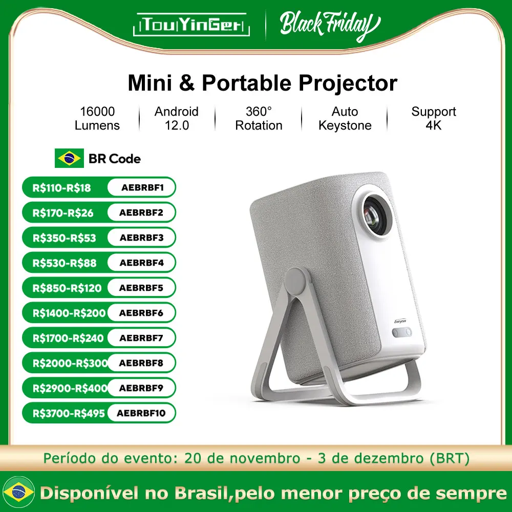 Touyinger Everycom R16 Full HD 1080P проектор 4K Bluetooth Wi-Fi Android 12 автофокус домашний кинотеатр кинотеатр мини-проектор