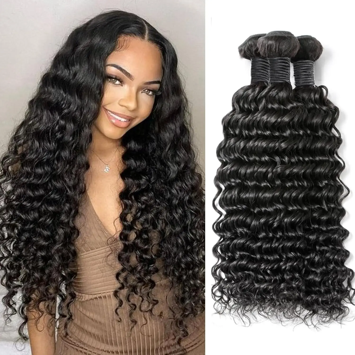 24 26 28 Inch Deep Wave Human Hair Bundles 10A Deep Wave Bundles Human Hair Brazilian Wet and Wavy Bundles