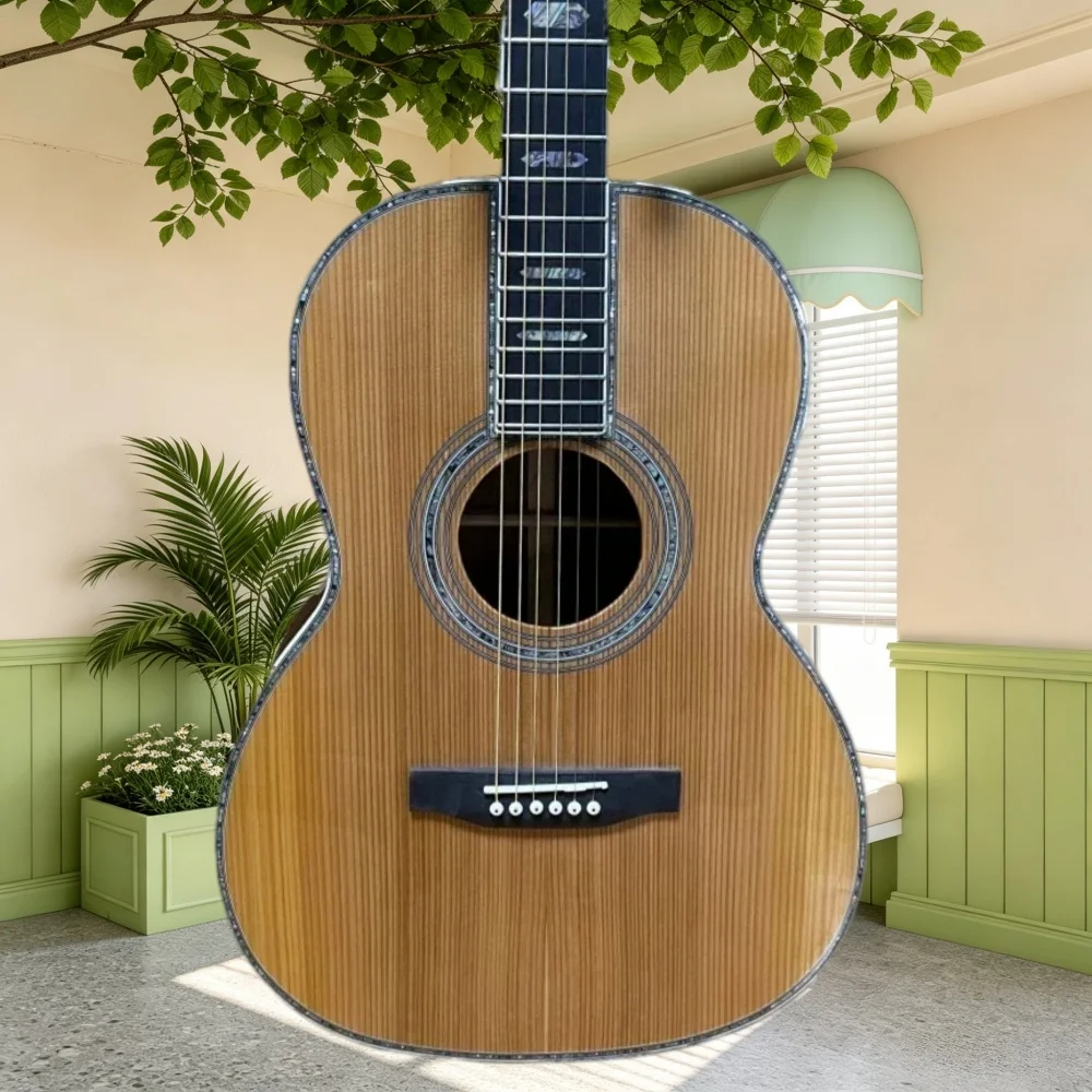 00045 All Solid Acoustic Guitar Red Cedar Top Rosewood Back Sides Ebony Fretboard Shell Inlay Folk Blues Fingerstyle Singing