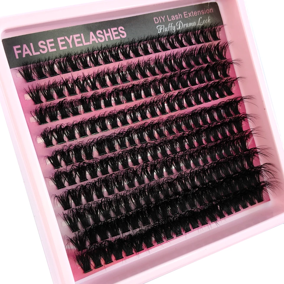 10 filas de racimos de pestañas gruesas y esponjosas de 40D-200D, 5D, de 10-18 mm, mezcla de pestañas individuales con efecto plumoso, racimos para extensiones DIY, pestañas postizas 5