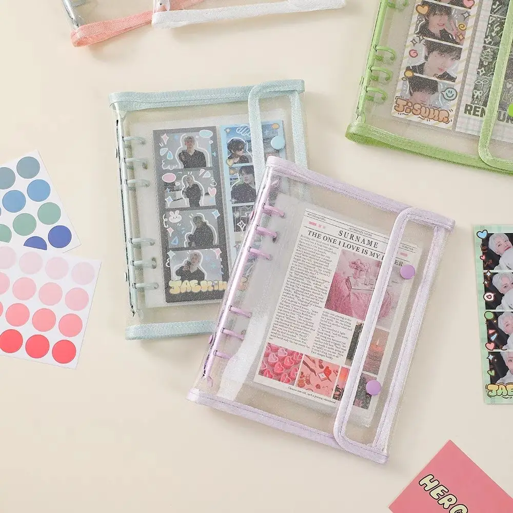 A5 Binder Card Storage Double-Buckle 10pcs Refill Sleeves 4 Grid Bags DIY Loose Leaf Photo Collect Book Kpop Organizer Holder
