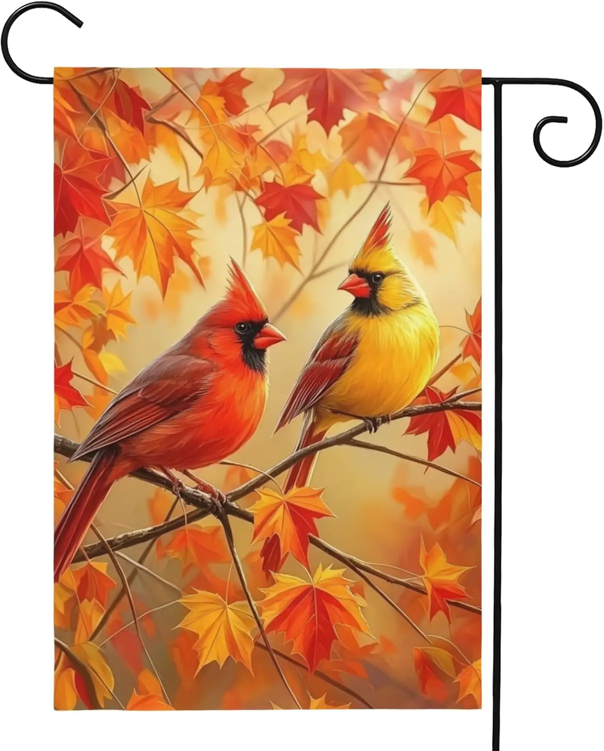 Fall Garden Flag 12x18 Inch Double Sided Cardinal Maple Leaves Yard Flag for Outside Decoration yyi