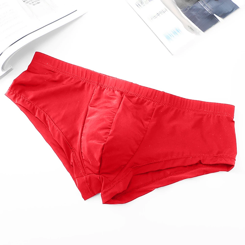 1pc Men\'s Ice Silk Low Waist Briefs Elastic Solid Color U-Convex Pouch Panties Lingerie Male Underwear Underpants