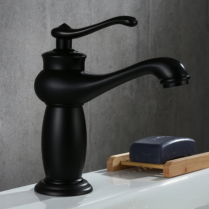 Bathroom Sink Faucet Black Bronze Finish Brass Basin Sink Taps Single Handle Water Taps Deck Mounted Single Hole Water Mixer Tap