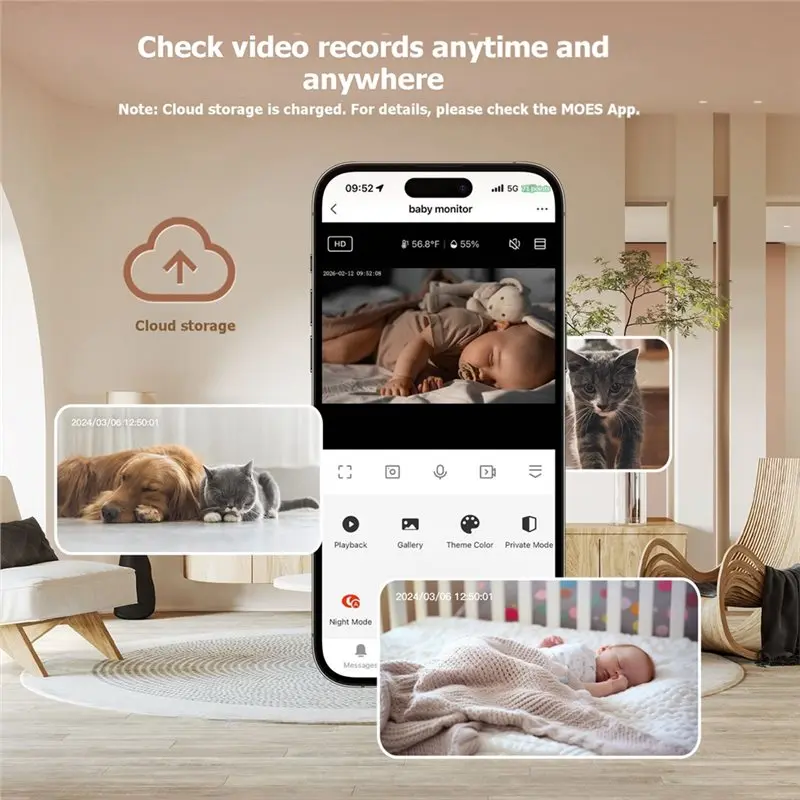 A46U 4.5Inch Video Baby Monitor 2MP Wifi Security Camera With Temperature Gentle Light Soothing Lullabies For Home