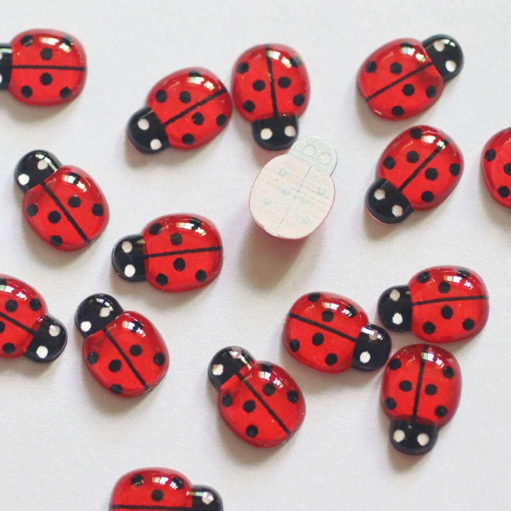 30pcs Resin 9mm*13mm Mini Cute Red Beetle Flatback Cabochon DIY Scrapbook Decor Home Crystal Figurines Craft