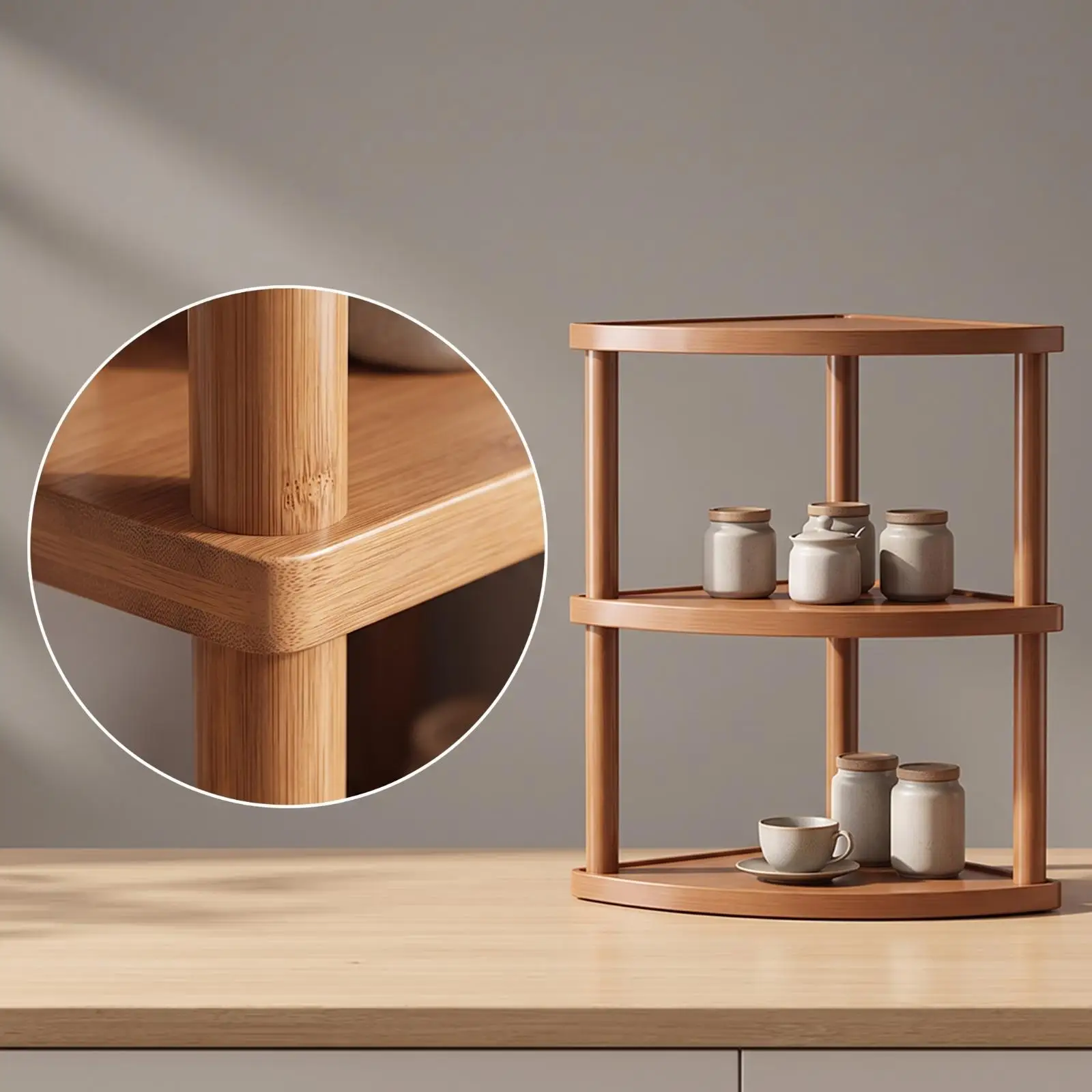 Bamboo Corner Rack for Coffee Table Organizer Desktop Storage Shelf with Walnut Grain for Tea Accessories and Mug Holder