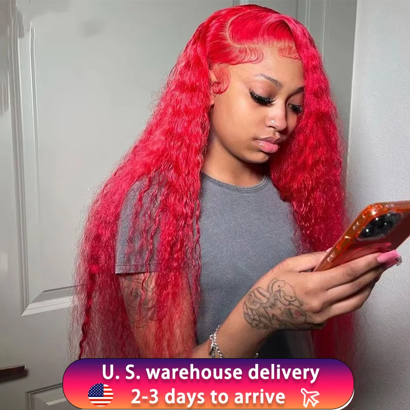 Peluca de onda profunda roja de 34 y 38 pulgadas, peluca de cabello humano con encaje Frontal 13x6 Hd, pelucas frontales de encaje de pelo Real de Brasil de 250 de densidad para mujeres negras