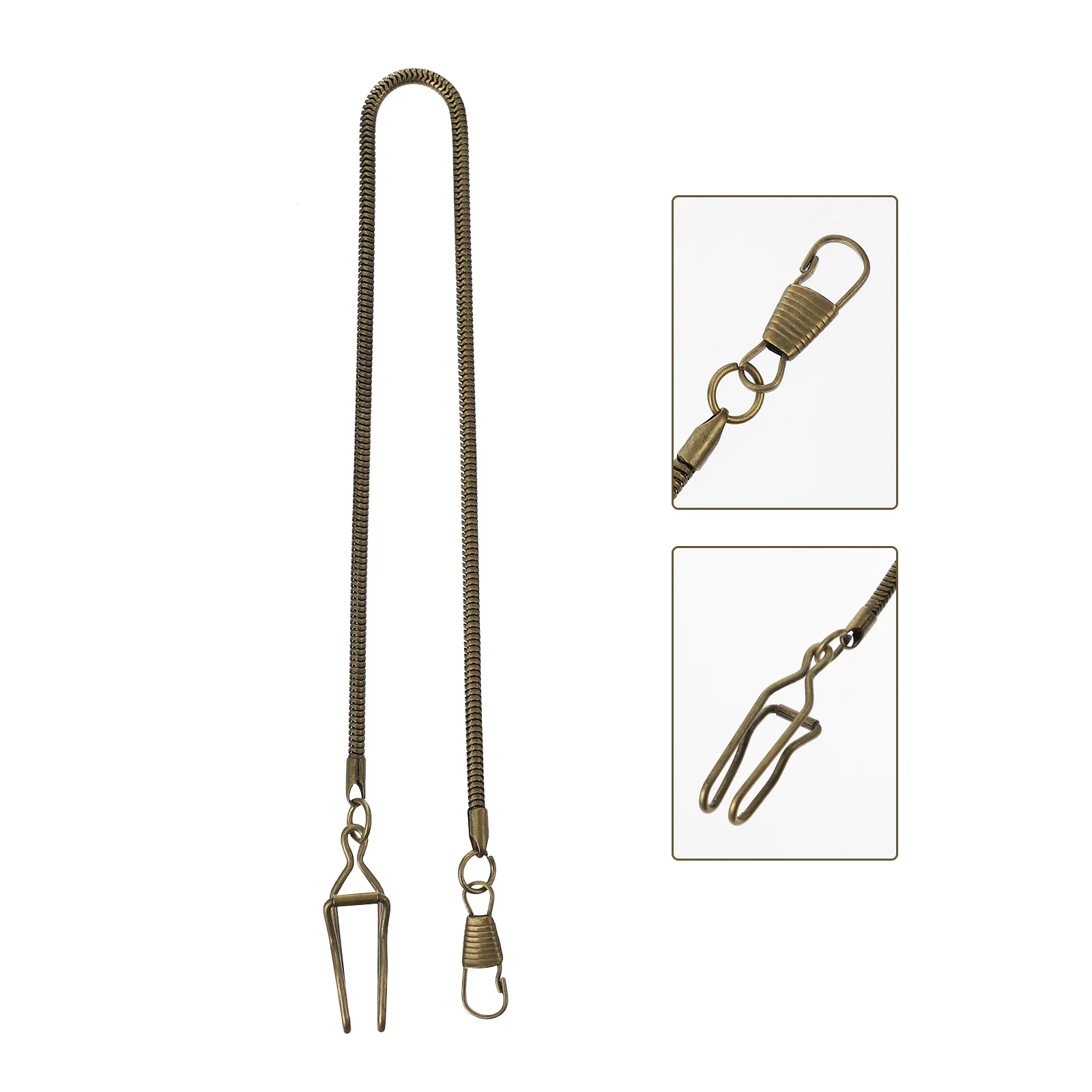

1pc 37Cm Bronze Snake Chain Vintage Pocket Watch Chains For Hanging Key Wallet Alloy Belt Chains Metal Buckle Chain Retro