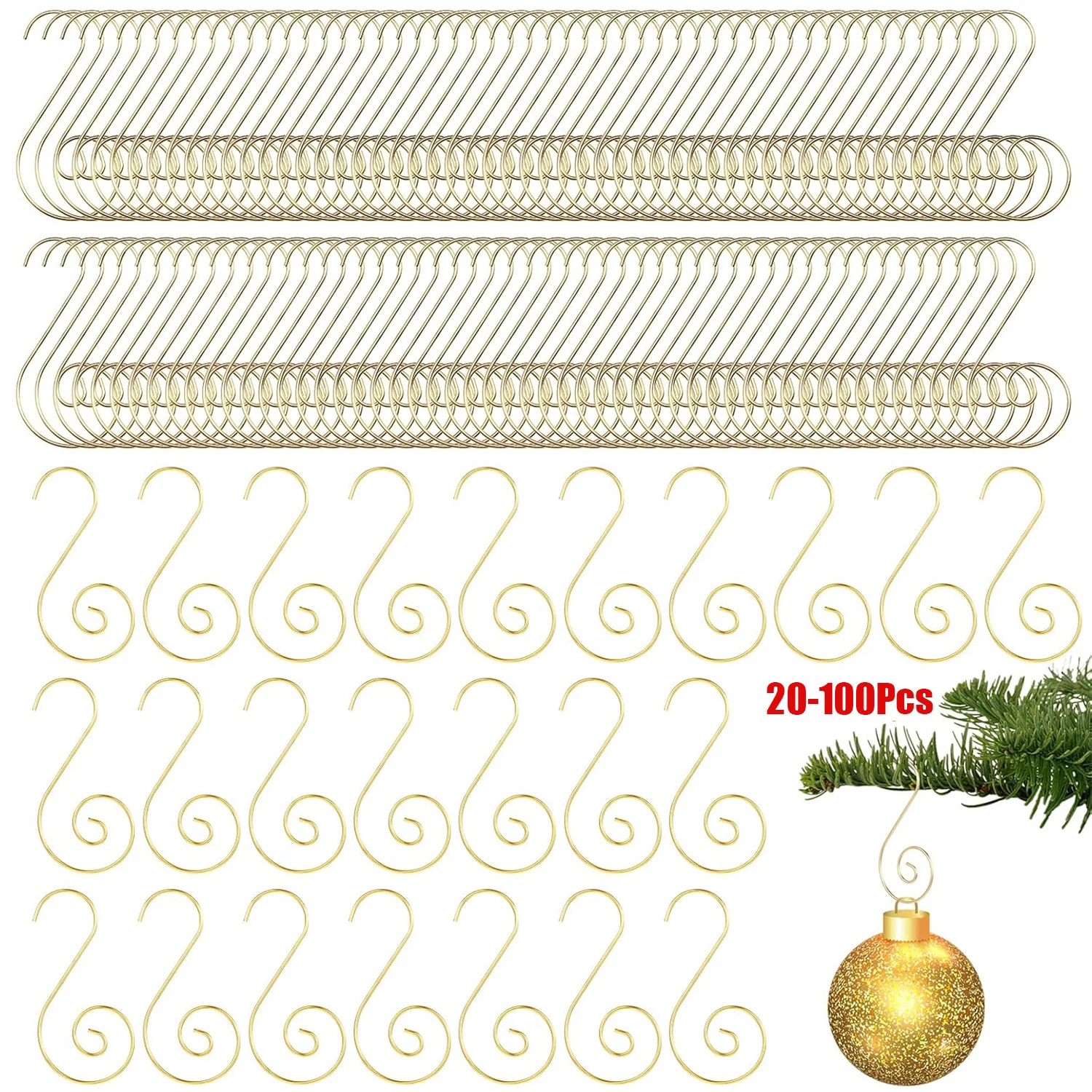 

20-100Pcs Christmas Ornament Hooks Christmas Ornament Hangers Small Metal Decorative Ornament Hooks for Xmas Tree Decorations