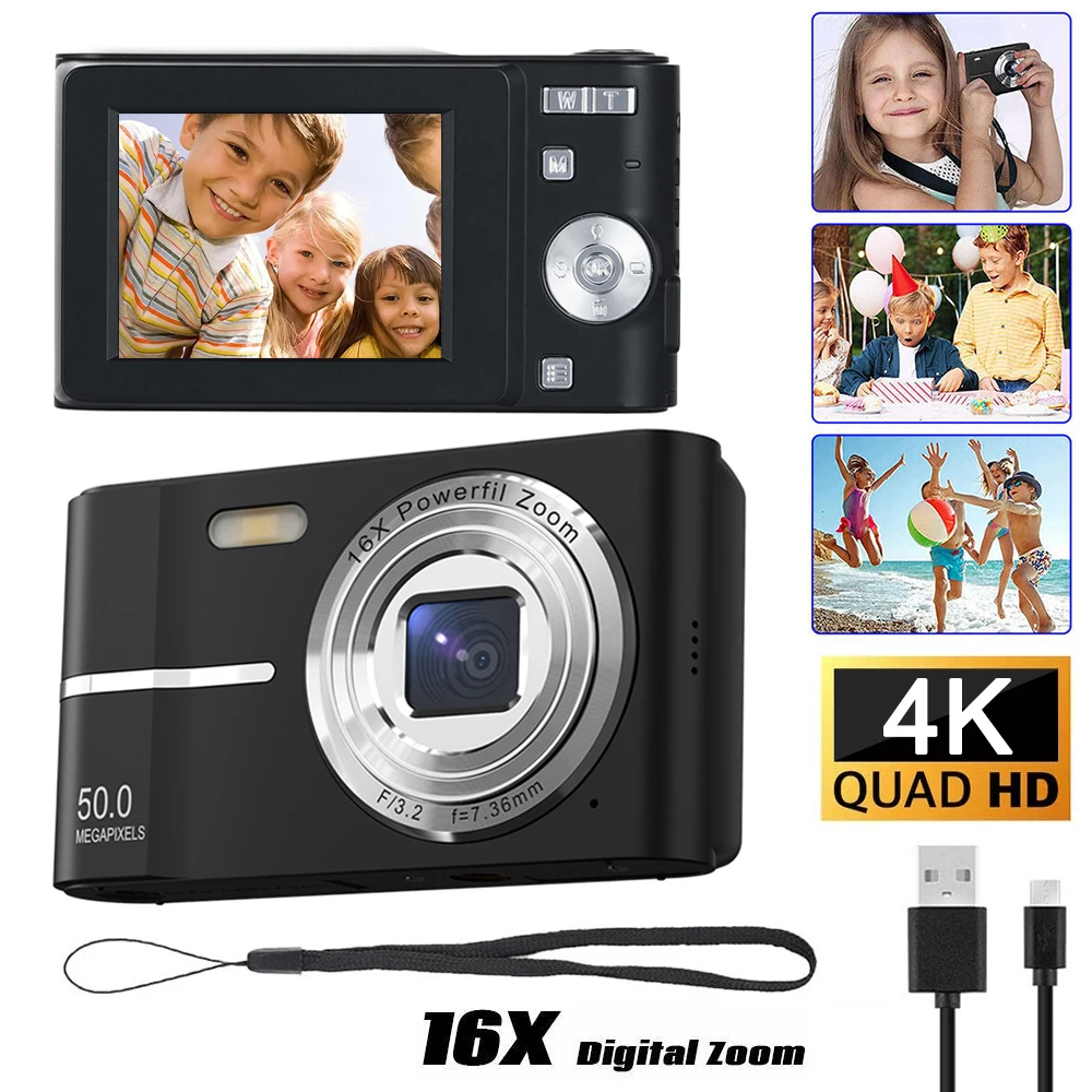 Mini Digital Camera Video Camcorder Support 4-128G 2.4Inch IPS Screen AF Face Detect Flash&Battery Boy Girl Christmas Gift