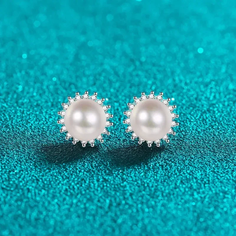 KyanGem 18K Gold Micro-inlaid Moissanite 0.21 Carat Star-shaped Pearl Earring, Elegant Simple High-end Design Sunflower Earrings