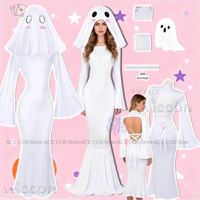 

disfraz Halloween Costumes Anime Party Stage Performance Kawaii Cute Ghost Cosplay Horror Bride White Wedding mujer