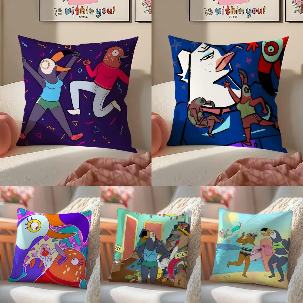 Funda de almohada de animación Tuca y B-bertie, fundas de cojín de felpa de doble cara para sofá, cremallera invisible transpirable orgánica