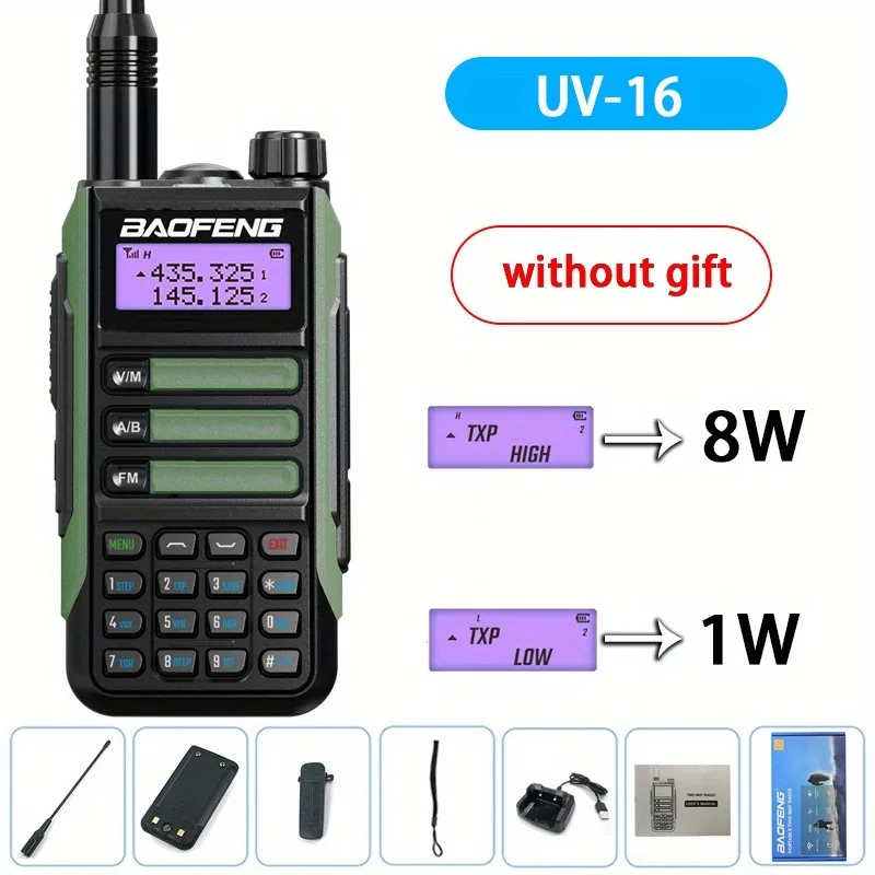 Waterproof Walkie Talkie BF UV-16 Pro Mate Radio Radio High Power Long Distance 2 Way Radio, 2pcs