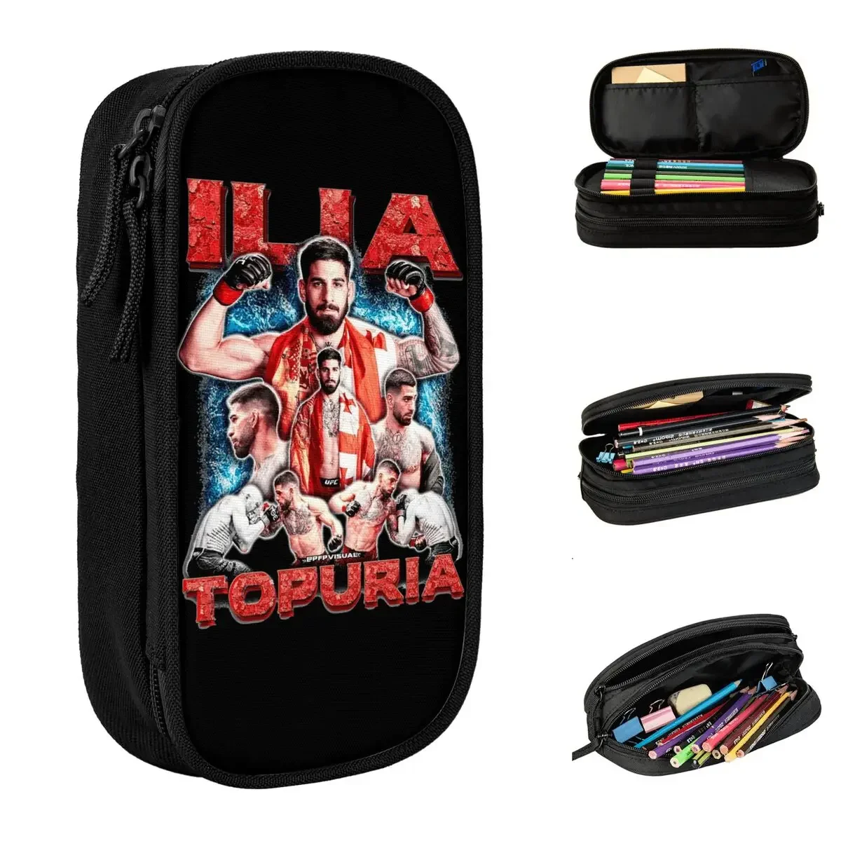 

Ilia Topuria Wrestler Wrestling Pencil Cases Fun Pen Box Bags Student Large Storage Office Cosmetic Pencilcases