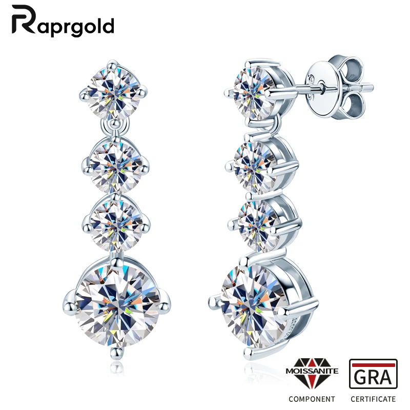 

RAPRGOLD GRA Moissanite Tassels Chain Stud Earrings for Women s925 Sterling Silver Hanging Earring Wedding Jewelry Pendientes