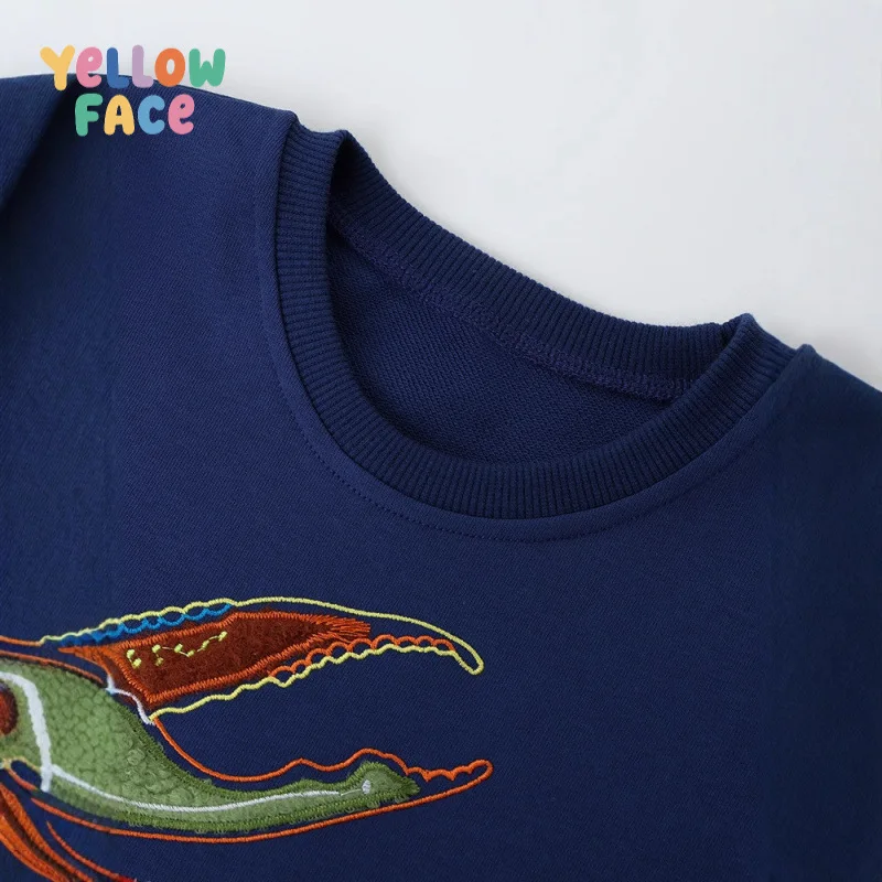 Autumn Children Cartoon Embroidered Sweatshirt Kids Crew Neck Long Sleeve Pullover Boy Girl Cotton Warm Casual Top Everyday Wear