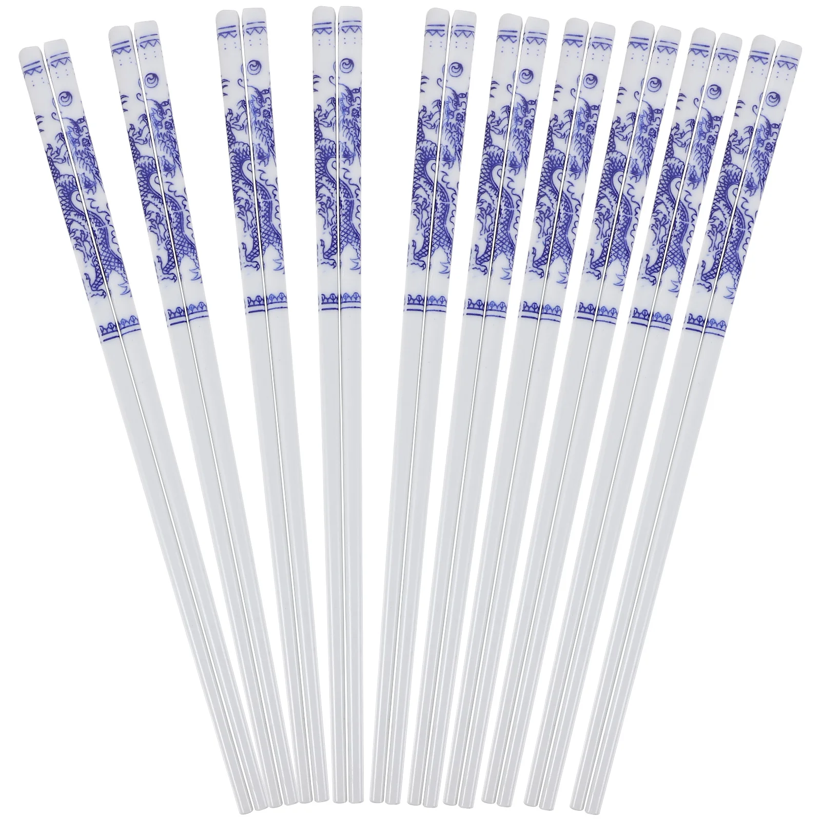 

10Pairs Ceramic Chopsticks Blue and White Design Reusable Non Slip Heat Resistant Smooth Finish Compact Delicate Ramen