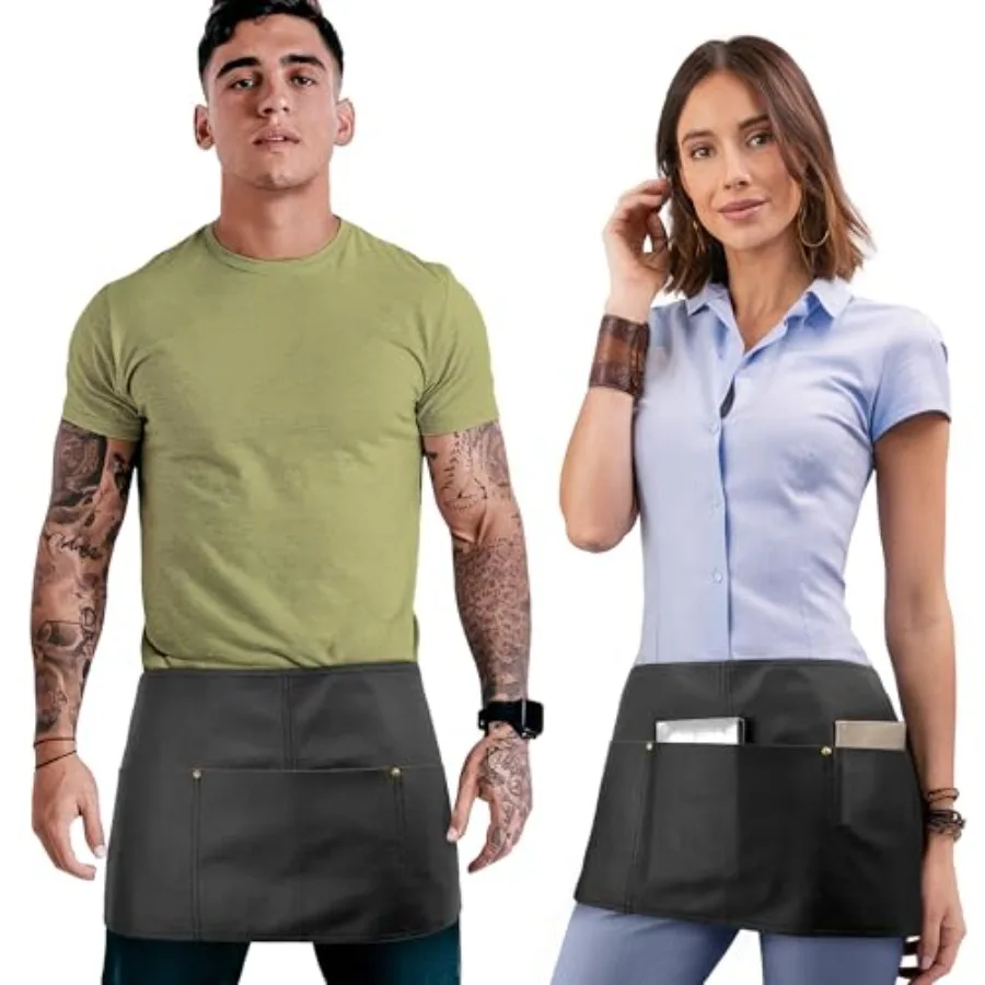 

Real Leather Half Apron - Big Pockets - Adjustable for Men and Women - Restaurant, Barista, Shop, Salon, Bartender, Server, Wai