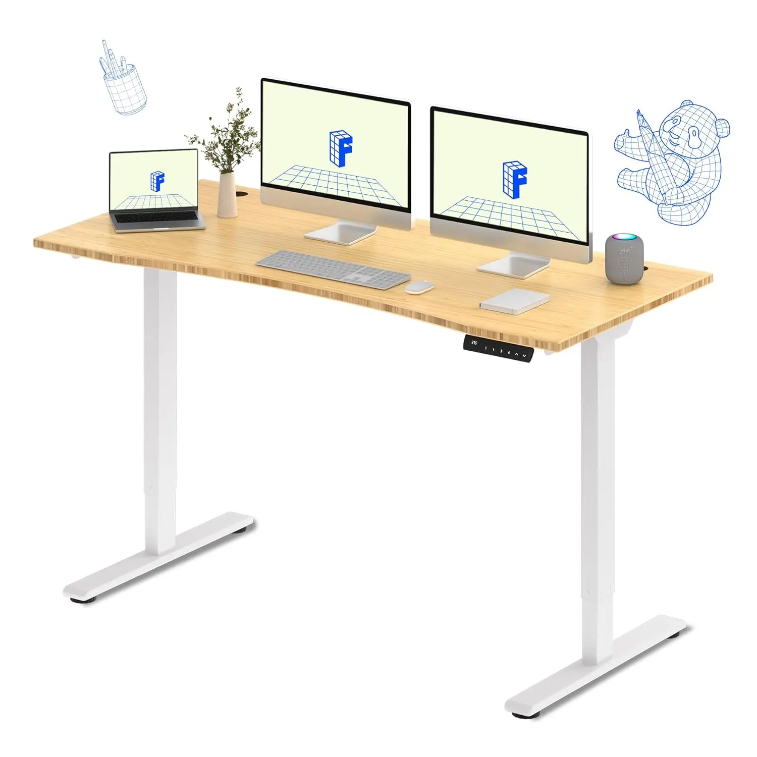 

Bamboo Dual Motor 72 x 30 Electric Standing Desk Sit Stand Up Desk, Holds 220 lbs, Adjustable Height w/ Memory, Customized