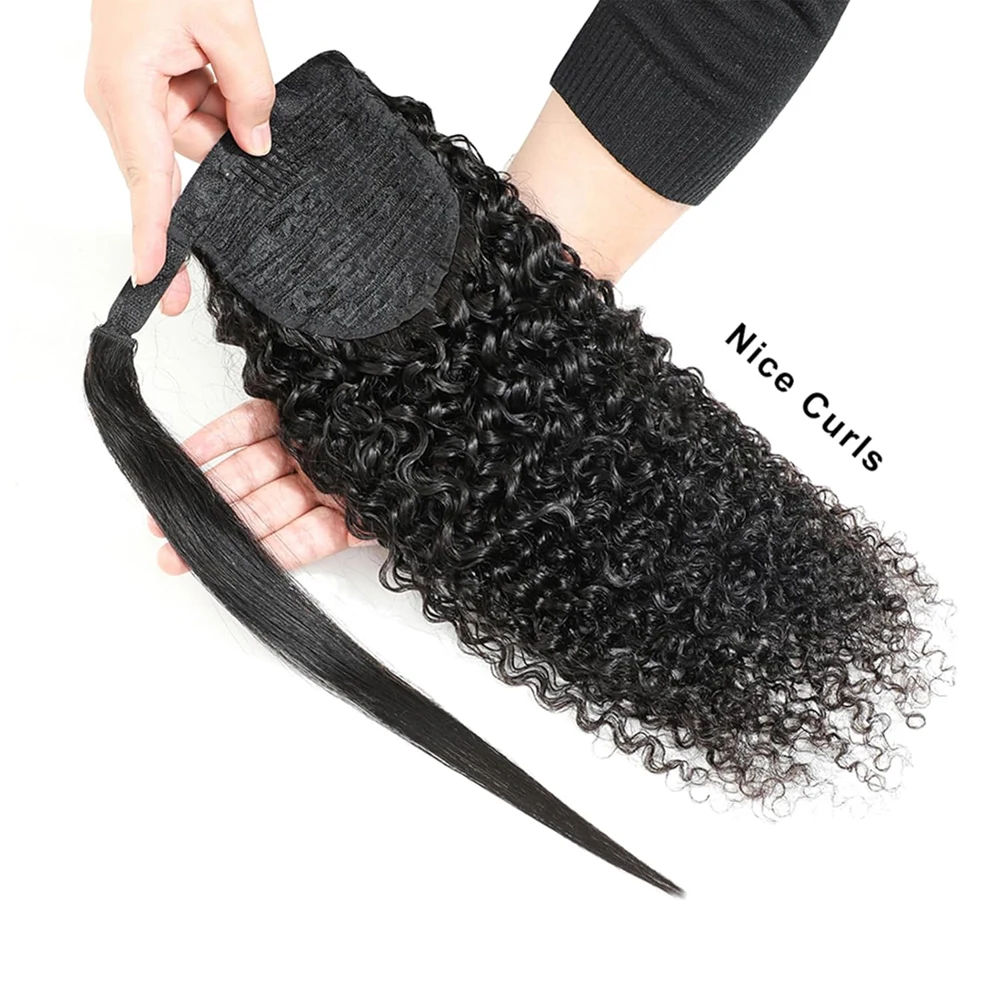 12A Grade Kinky Curly Wrap Around Ponytail Human Hair Ponytail Extension For Women Brazilian Virgin Hair Natural Color
