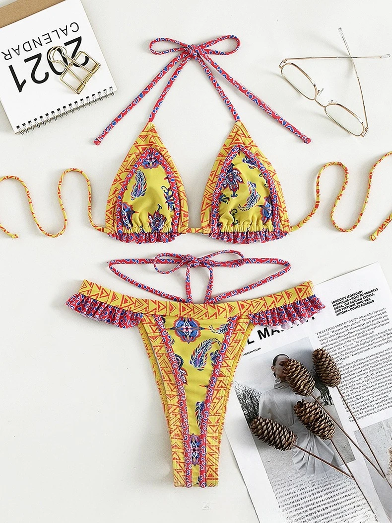 Hot-selling Swimwear! Yellow Strappy Bikini, Tight-fitting Three-piece Swimwear  bathing suit women