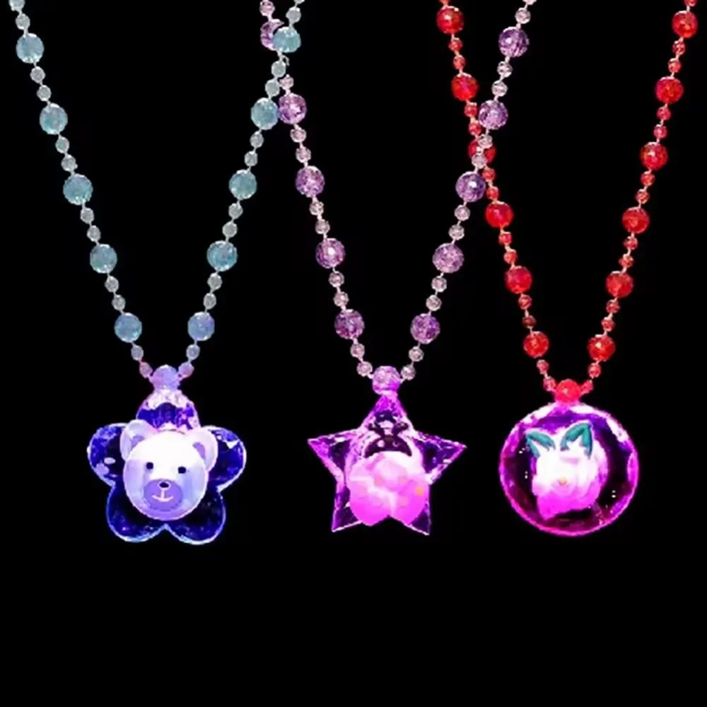 LED Luminous Toys Cartoon Star Love Heart Flower Butterfly Pendant Beads Light Up Necklace Kids Play Toy Creative Gifts