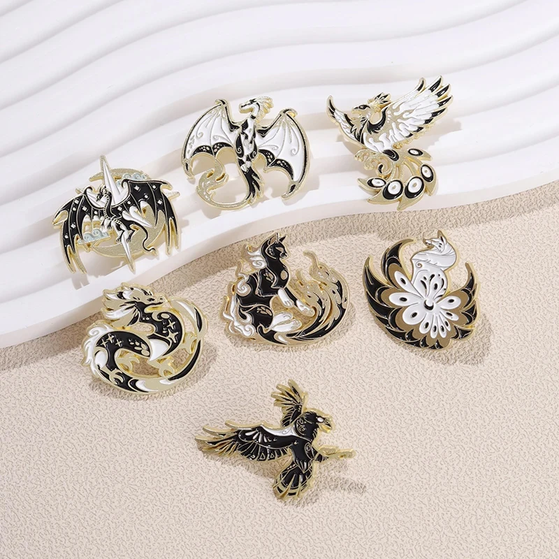 Lapel Metal Broche para Mochila, Dragão e Pássaros Broche, Animais Emblema, Acessórios de Jóias, Presentes para Amigos, Atacado