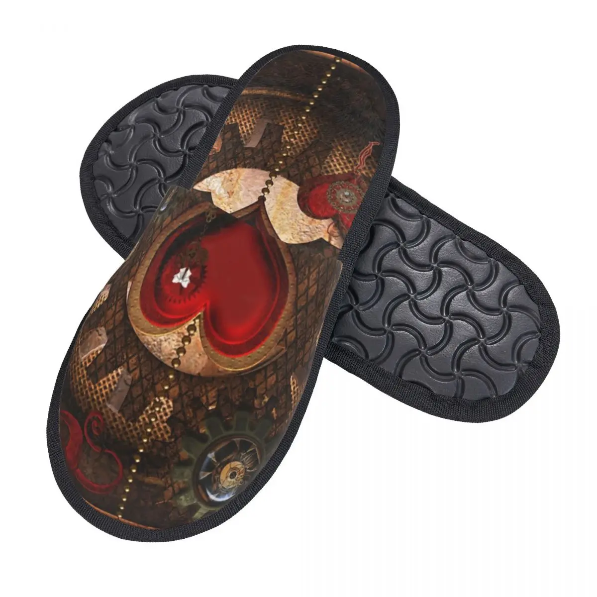 Memory Foam Slippers Women Comfy Warm Awesome Steampunk Heart House Slippers