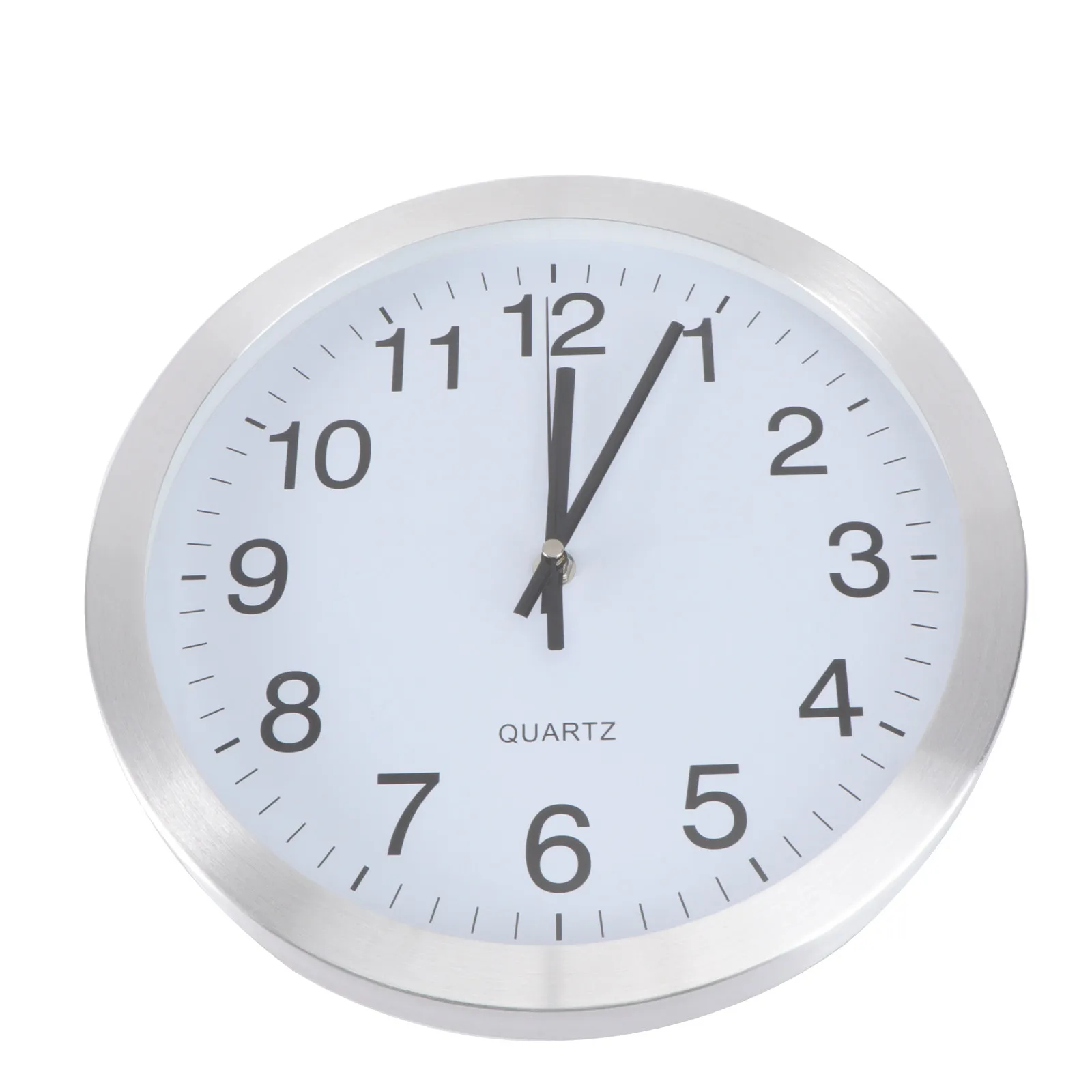 30Cm Round Metal Silent Wall Clock Non-Ticking Quiet Bedroom Office Living Room Dining Room Decor Silver Frame White Dial Clear