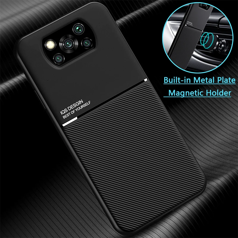 For Poco X3 Pro Case Leather Car Magnetic Holder Plate Phone Case for Xiaomi PocoX3 Poco X3 NFC Little X 3 Shockproof Back Cover