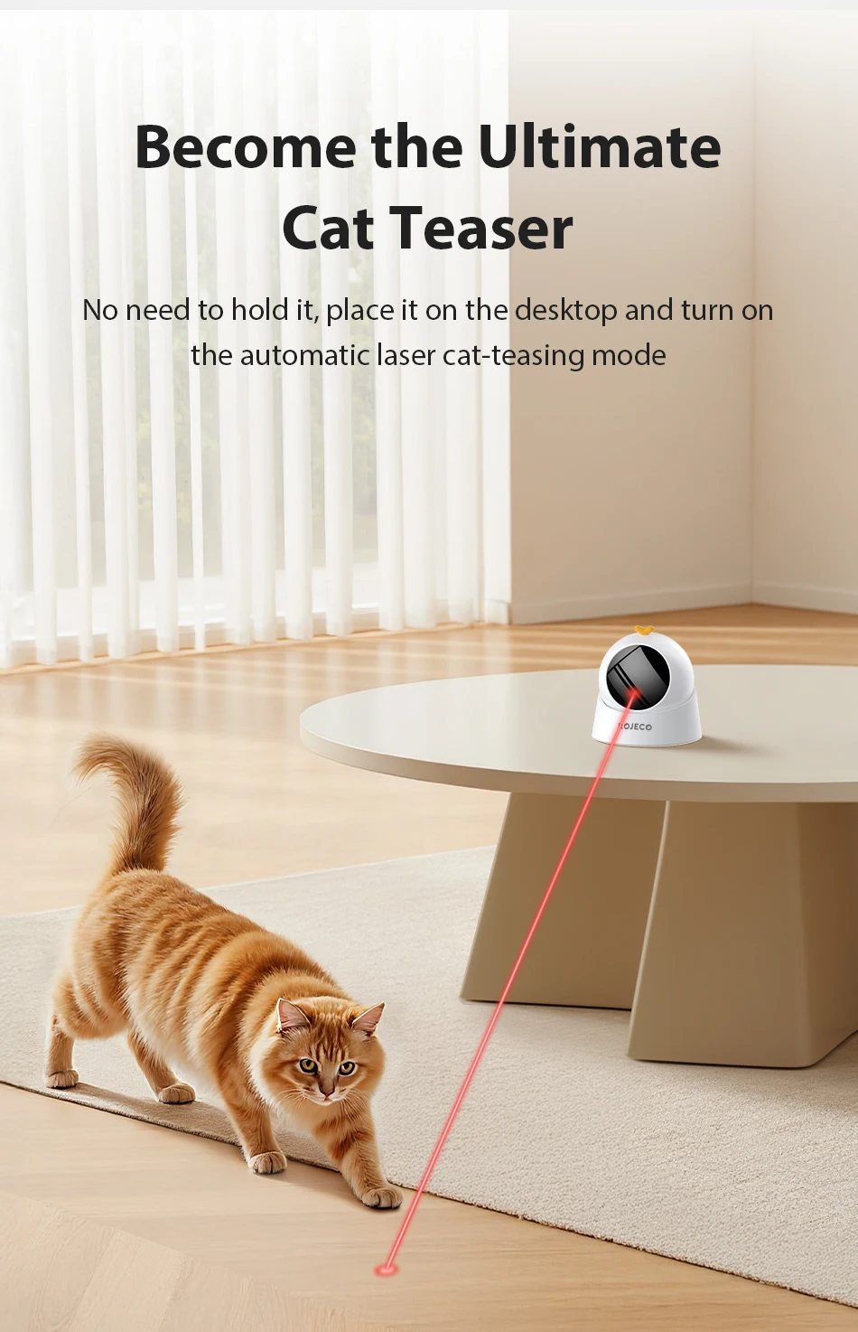 ROJECO Automatisches Haustierspielzeug, interaktiv, verstellbar, elektrisch, Katzenlaserspielzeug, für den Innenbereich, intelligentes Necken, Laser-Katzenspielzeug für Kätzchen, Hundebedarf – Detail 5