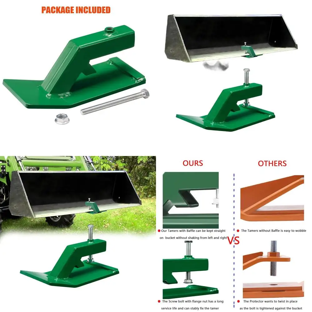 

Heavy-Duty Steel Skid Edge Protector, 12 Long for Tractor Buckets, Converts to Pusher, 6 Wide Grass-Saving Attachment (Green, Pa