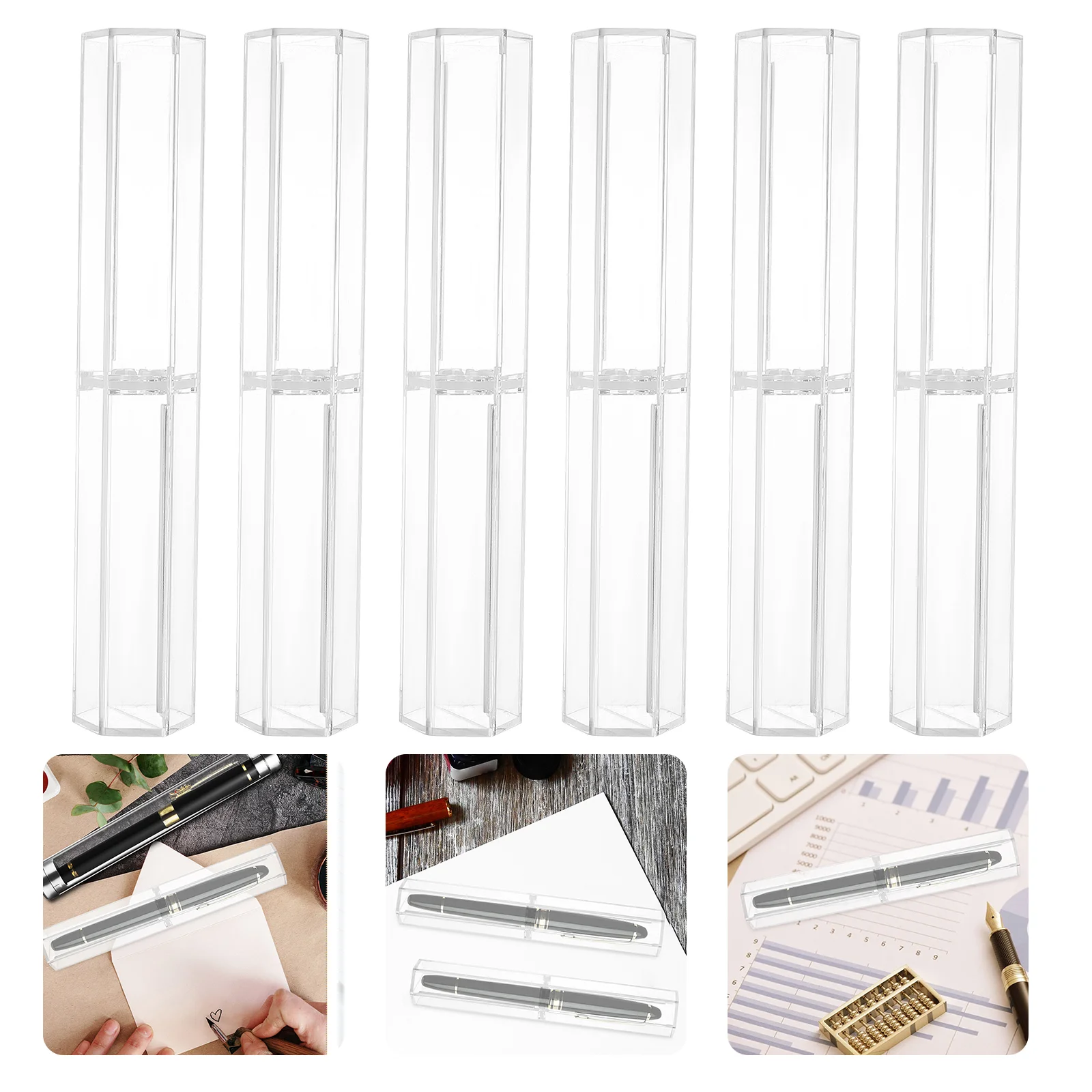 10 Pcs Boxes Transparent Pen Ballpoint Display Case Containers Pencil Cases Holder Empty Single