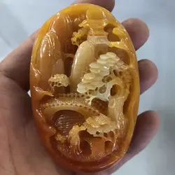 Yunnan Huanglong Jade Landscape Artistic Handheld Piece Jade Stone Landscape Painting Play Piece Welcoming Immortal Handheld Pie