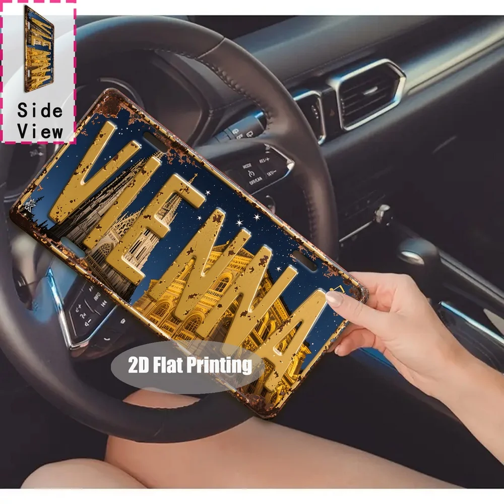 2D Flat - A Vintage Vienna Austria Metal Wall Decoration Featuring a License Plate - Large Size 29.97cm X 14.99cm Retro Sign wit